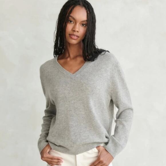 Jenni Kayne Flynn Cashmere V-Neck Relaxed Fit Knit Sweater Grey - Picture 1 of 12